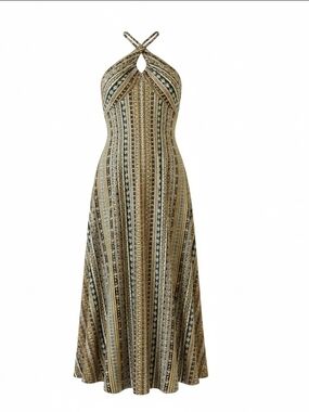 Striped Halter Maxi Dress in Brown and Cream NWOT